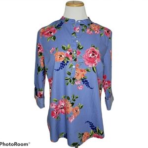 Talbots Tunic Mandarin Collar Floral Top Sz Small